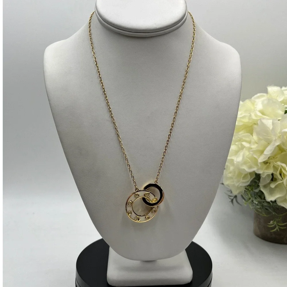 Coach Pegged Signature Interlocking Open Enamel Circle Link Gold Plated Necklace